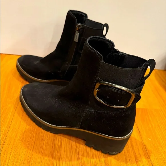 Blondo Black Dalia Waterproof Ankle Boots Silver Buckle Chunky Sole size 9.5 - Picture 2 of 9